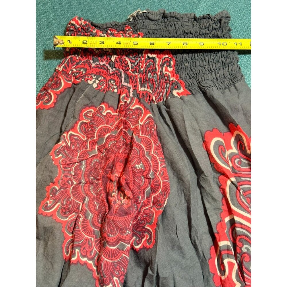 Boho Gray & Red Harem Pants With Elastic Waist & Paisley Print Free Size 100% Co